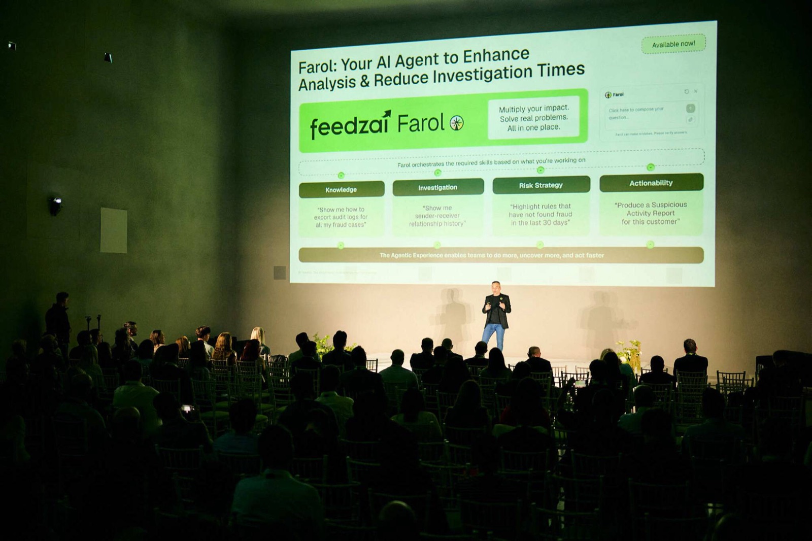 Présentation de Farol à Feedzai Fusion, à Londres, le 23 septembre 2026.