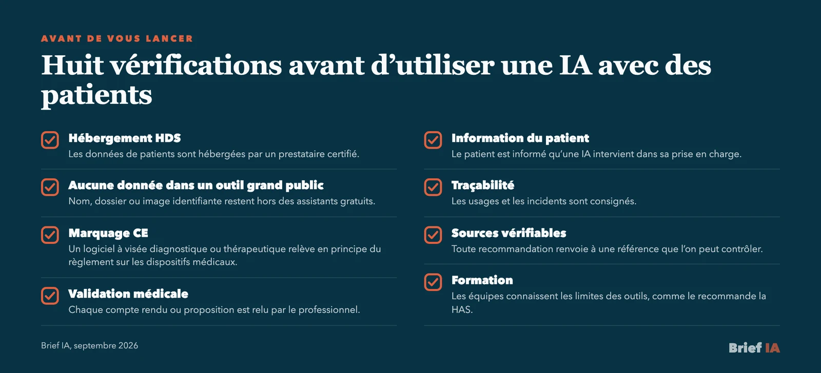 Check-list avant d’utiliser une IA avec des patients