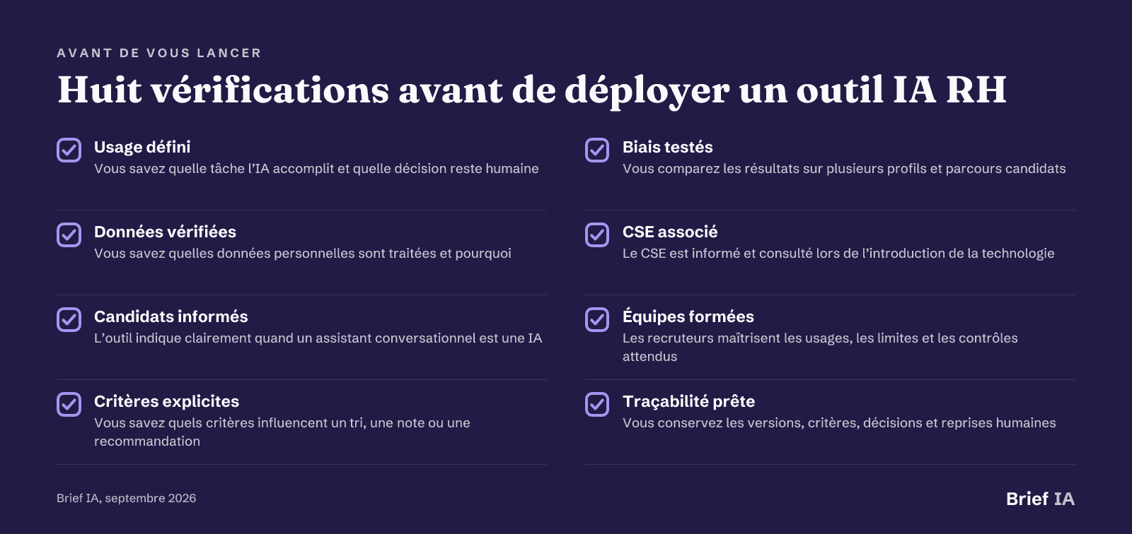 Huit vérifications avant de déployer un outil IA RH