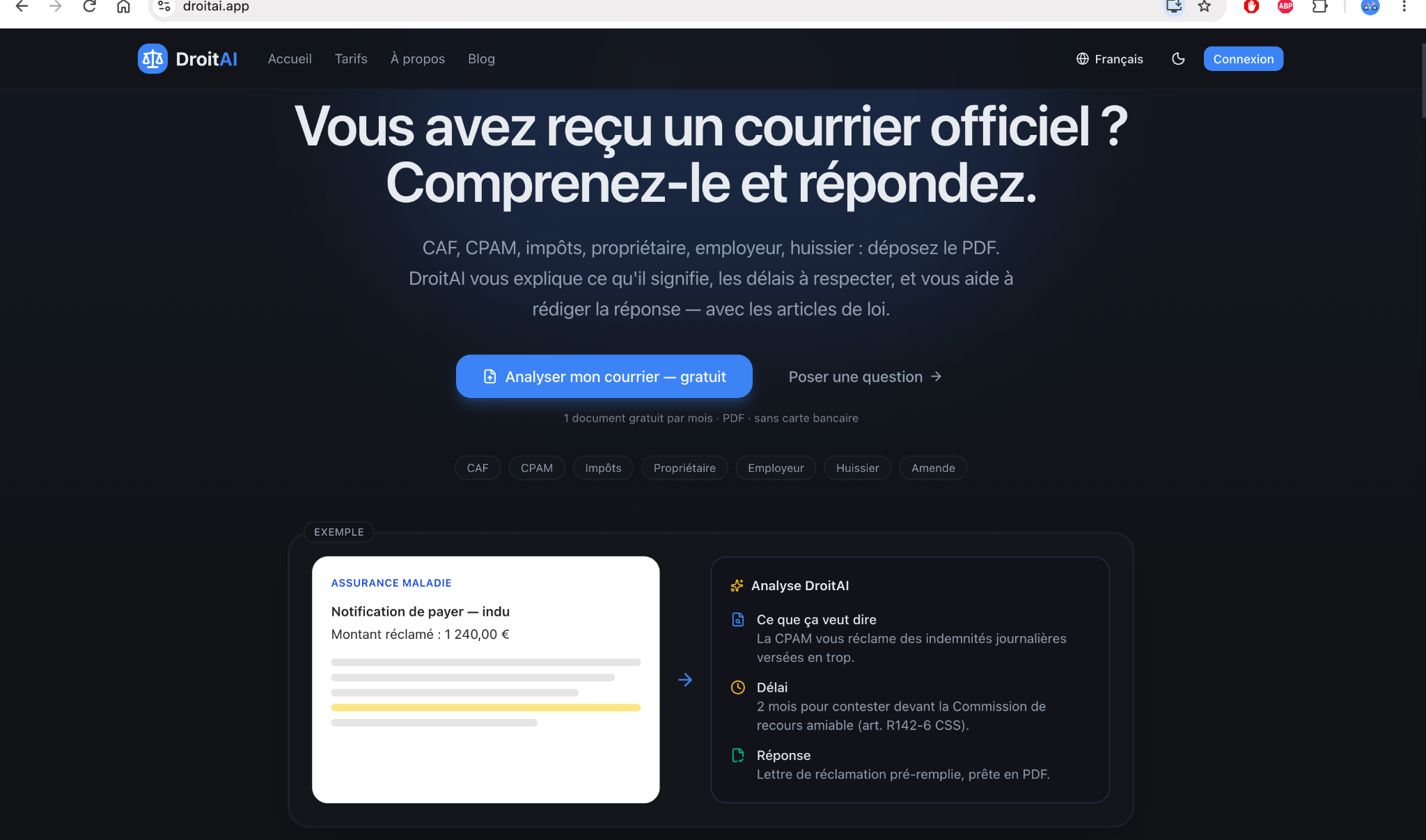 Analyse de courriers officiels et accompagnement juridique par IA