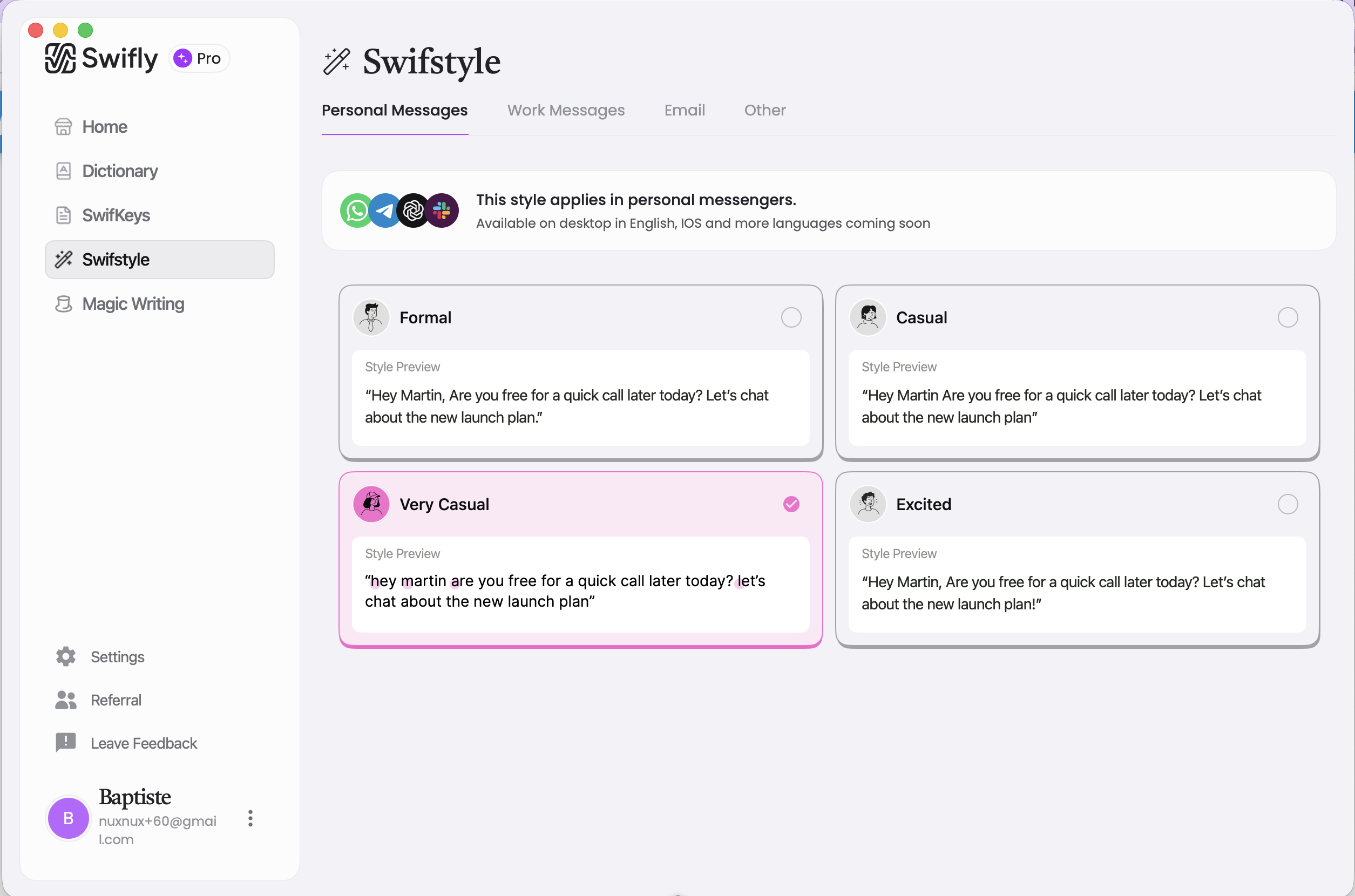 Swifstyle : choix du style de rédaction.