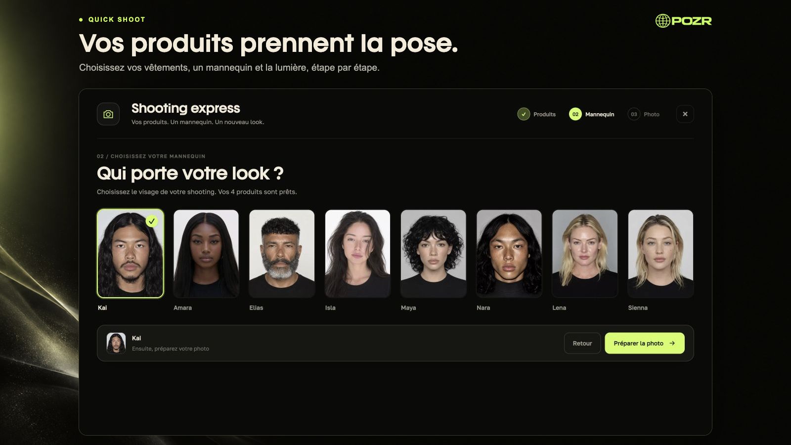 Quick Shoot : choisissez le mannequin pour vos produits.